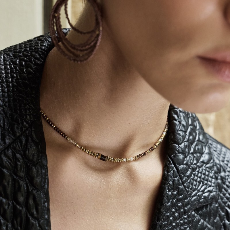 Collier Rim zircon jaune & hématite marron cuivré | Belle mais pas que
