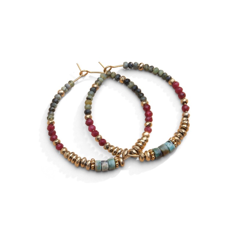 Boucles d’oreilles Rim tourmaline verte & agate rouge profond | Belle mais pas que