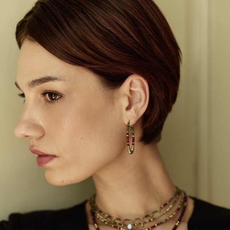 Boucles d’oreilles Rim tourmaline verte & agate rouge profond | Belle mais pas que