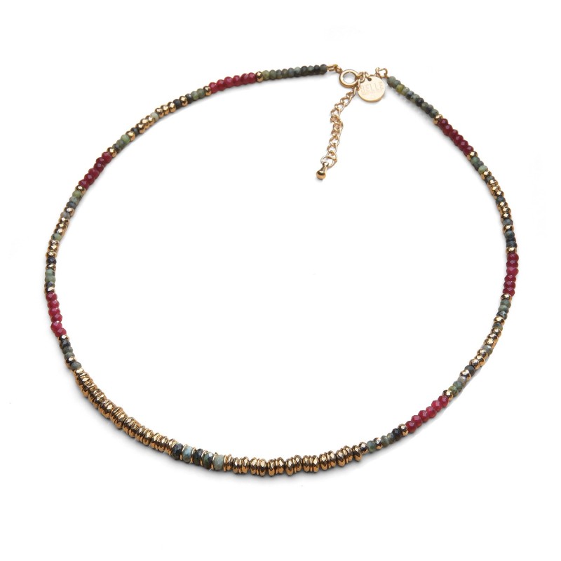 Collier Jade tourmaline verte & agate rouge profond | Belle mais pas que