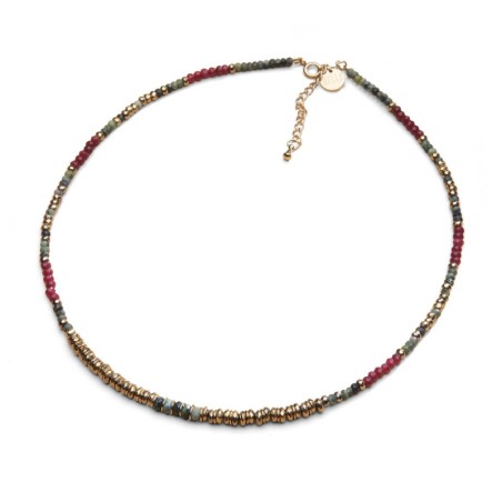 Collier Jade tourmaline verte & agate rouge profond | Belle mais pas que