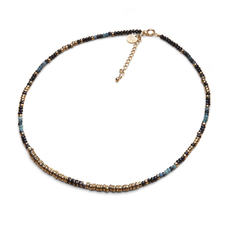 Collier Jade spinelle noir & tourmaline bleue | Belle mais pas que