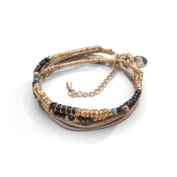 Bracelet Jade 2 tours spinelle noir & tourmaline bleue | Belle mais pas que