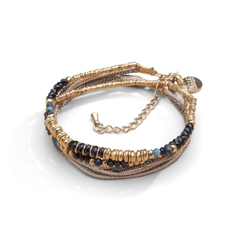 Bracelet Jade 2 tours spinelle noir & tourmaline bleue | Belle mais pas que