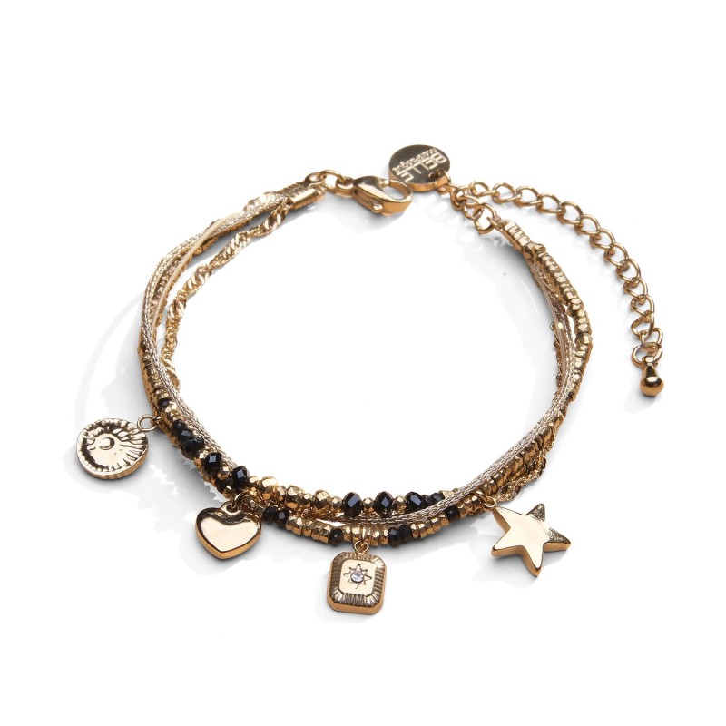 bracelet 4 rangs stone lucky charms spinelle noir | Belle mais pas que