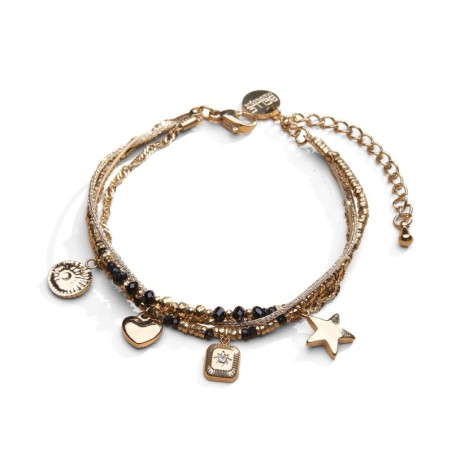 bracelet 4 rangs stone lucky charms spinelle noir | Belle mais pas que