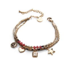 bracelet 4 rangs stone lucky charms agate rouge profond | Belle mais pas que
