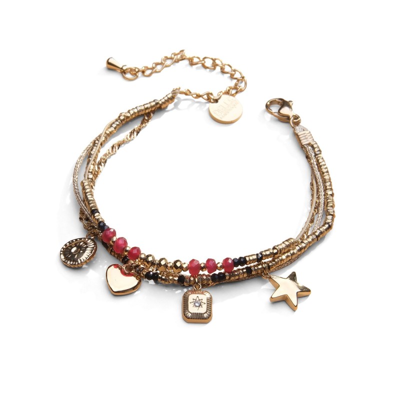 bracelet 4 rangs stone lucky charms agate rouge profond | Belle mais pas que