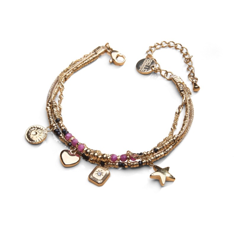bracelet 4 rangs stone lucky charms rubis | Belle mais pas que