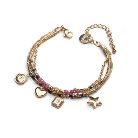 bracelet 4 rangs stone lucky charms rubis | Belle mais pas que