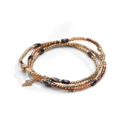 Bracelet 3 tours / collier Gaby cristal chocolat + orange topaze impérial