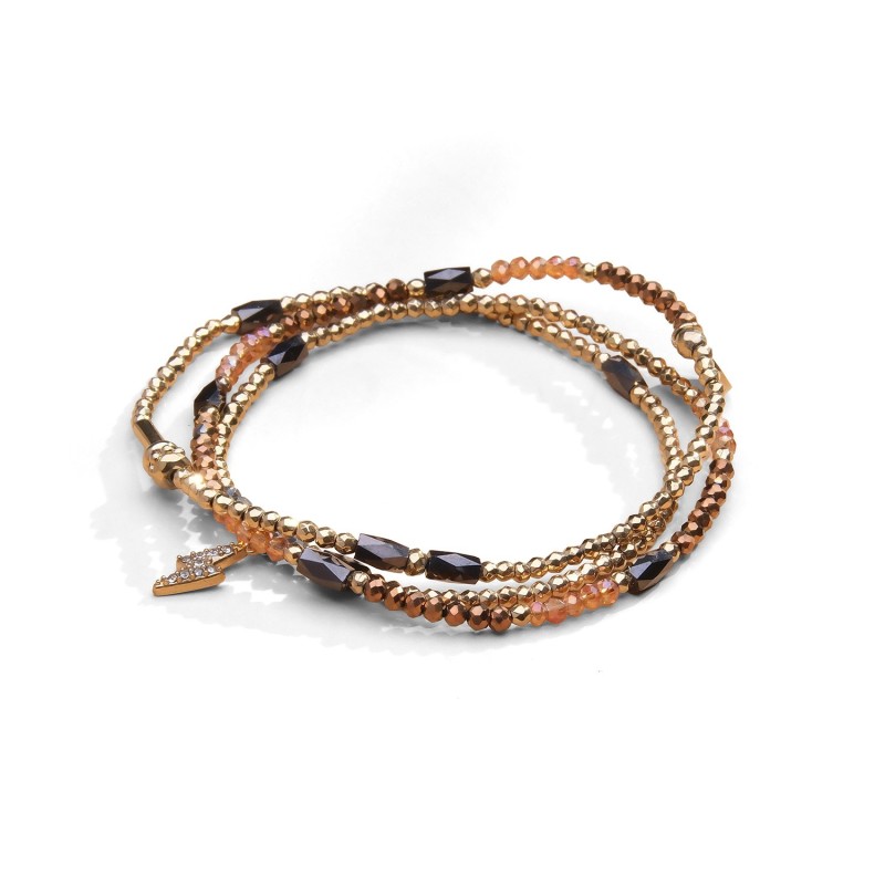 Bracelet 3 tours / collier Gaby cristal chocolat + orange topaze impérial