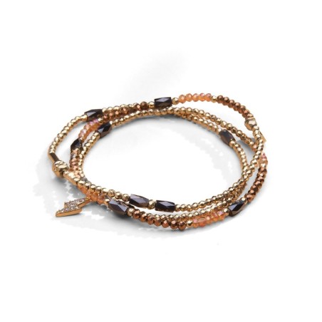 Bracelet 3 tours / collier Gaby cristal chocolat + orange topaze impérial