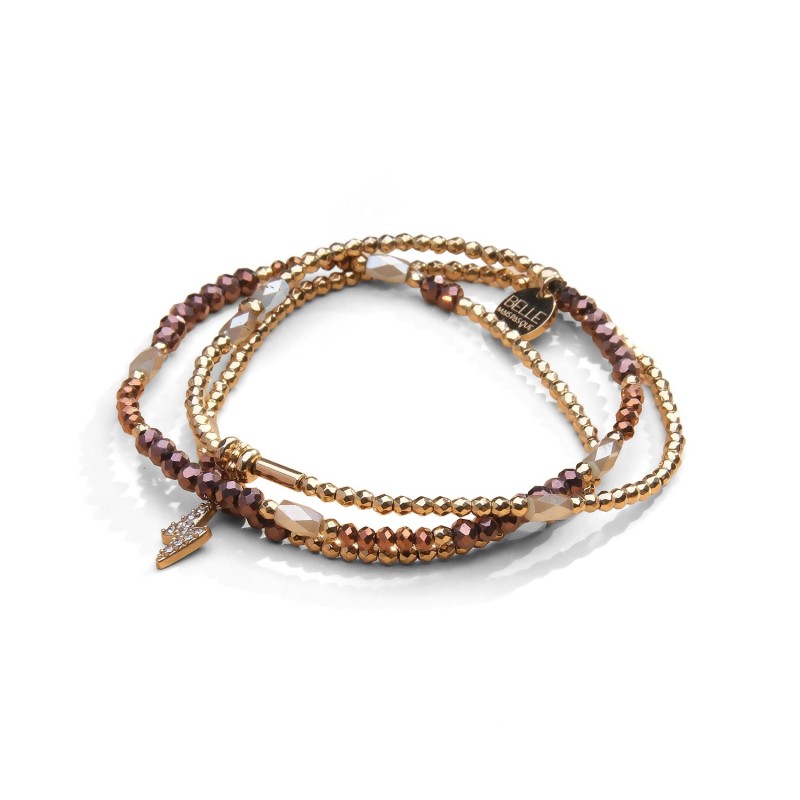 Bracelet 3 tours / collier Gaby cristal chocolat & brun safrané | Belle mais pas que