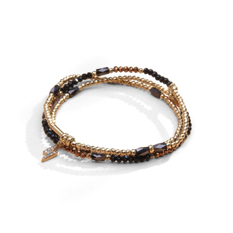 Bracelet 3 tours / collier Gaby cristal noir & brun safrané | Belle mais pas que