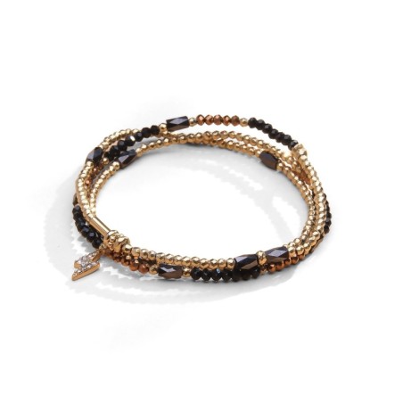Bracelet 3 tours / collier Gaby cristal noir & brun safrané | Belle mais pas que