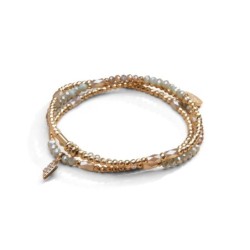 Bracelet 3 tours / collier Gaby cristal vert flâner au jardin + champagne