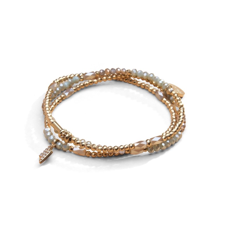 Bracelet 3 tours / collier Gaby cristal vert flâner au jardin + champagne