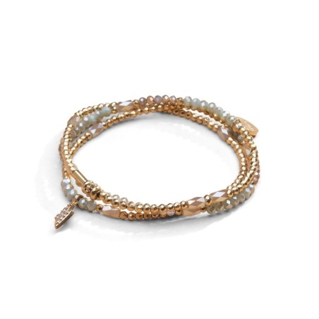 Bracelet 3 tours / collier Gaby cristal vert flâner au jardin + champagne