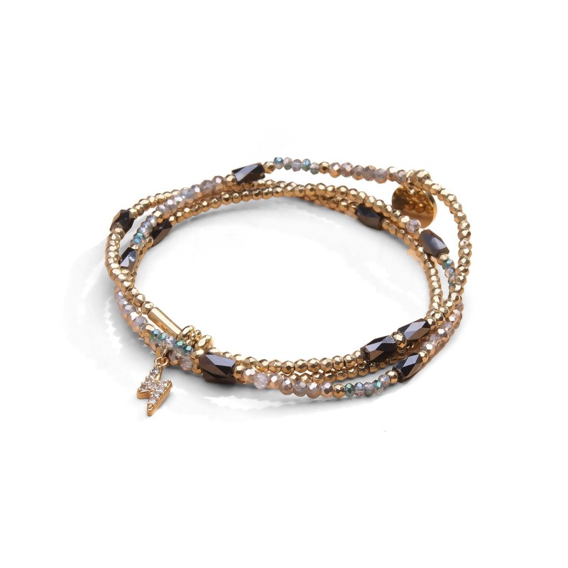 Bracelet 3 tours / collier Gaby cristal bleu méditation + champagne | Belle mais pas que
