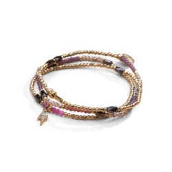 Bracelet 3 tours / collier Gaby rubis, cristal mauve pourpre + champagne