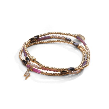 Bracelet 3 tours / collier Gaby rubis, cristal mauve pourpre + champagne