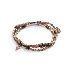 Bracelet 3 tours / collier Gaby cristal mauve pourpre + gris arc en ciel
