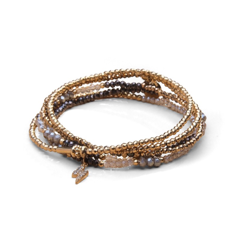 Bracelet 5 tours / sautoir Gaby cristal gris Cézembre, noir + translucide