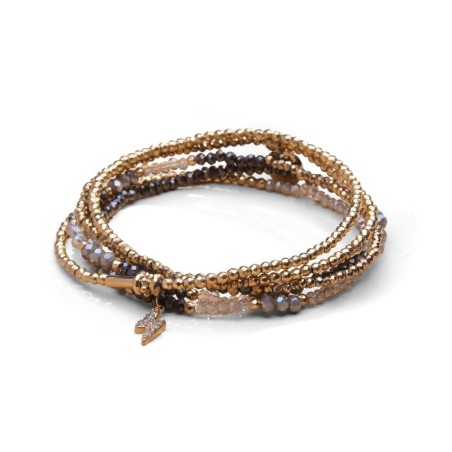 Bracelet 5 tours / sautoir Gaby cristal gris Cézembre, noir + translucide