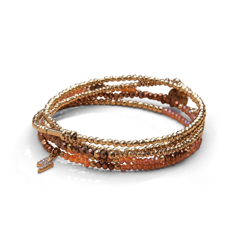 Bracelet 5 tours / sautoir Gaby cristal chocolat + orange topaze impérial