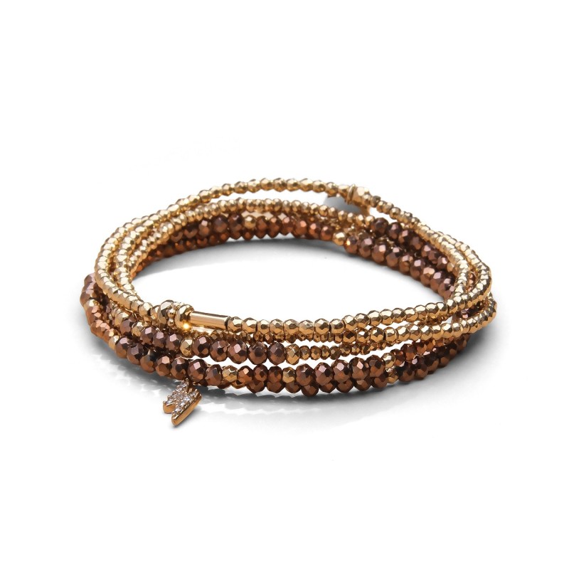 Bracelet 5 tours / sautoir Gaby cristal chocolat & brun safrané | Belle mais pas que