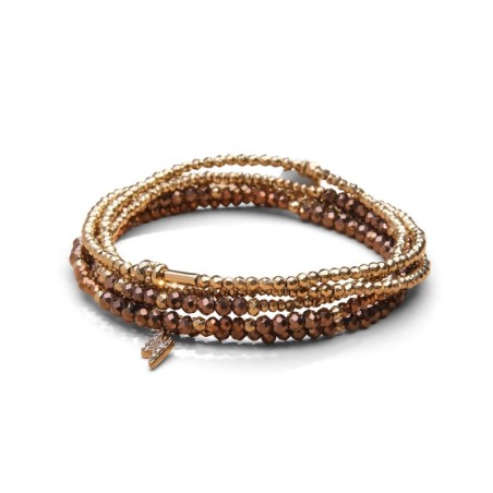 Bracelet 5 tours / sautoir Gaby cristal chocolat & brun safrané | Belle mais pas que