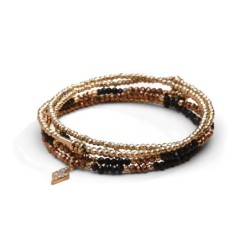 Bracelet 5 tours / sautoir Gaby cristal noir & brun safrané | Belle mais pas que