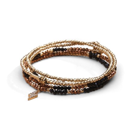 Bracelet 5 tours / sautoir Gaby cristal noir & brun safrané | Belle mais pas que