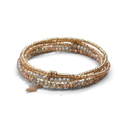 Bracelet 5 tours / sautoir Gaby cristal vert flâner au jardin + champagne