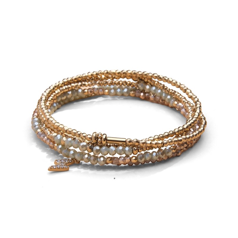 Bracelet 5 tours / sautoir Gaby cristal vert flâner au jardin + champagne