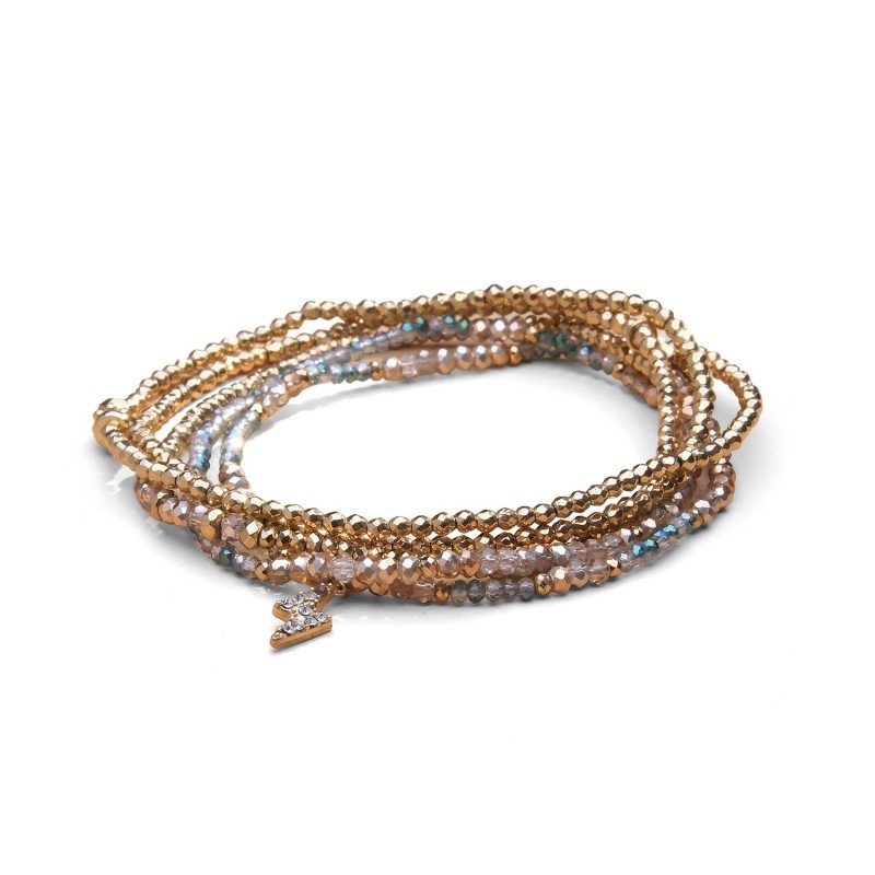 Bracelet 5 tours / sautoir Gaby cristal bleu méditation + champagne | Belle mais pas que