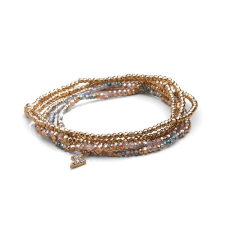 Bracelet 5 tours / sautoir Gaby cristal bleu méditation + champagne | Belle mais pas que