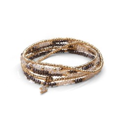 Bracelet 6 tours / sautoir Gaby cristal translucide, noir + gris arc en ciel