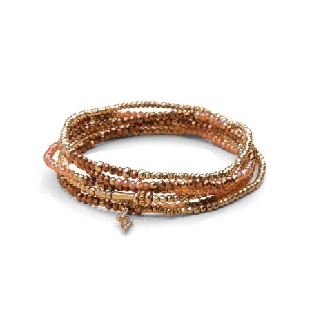 Bracelet 6 tours / sautoir Gaby cristal brun safrané + orange topaze impérial