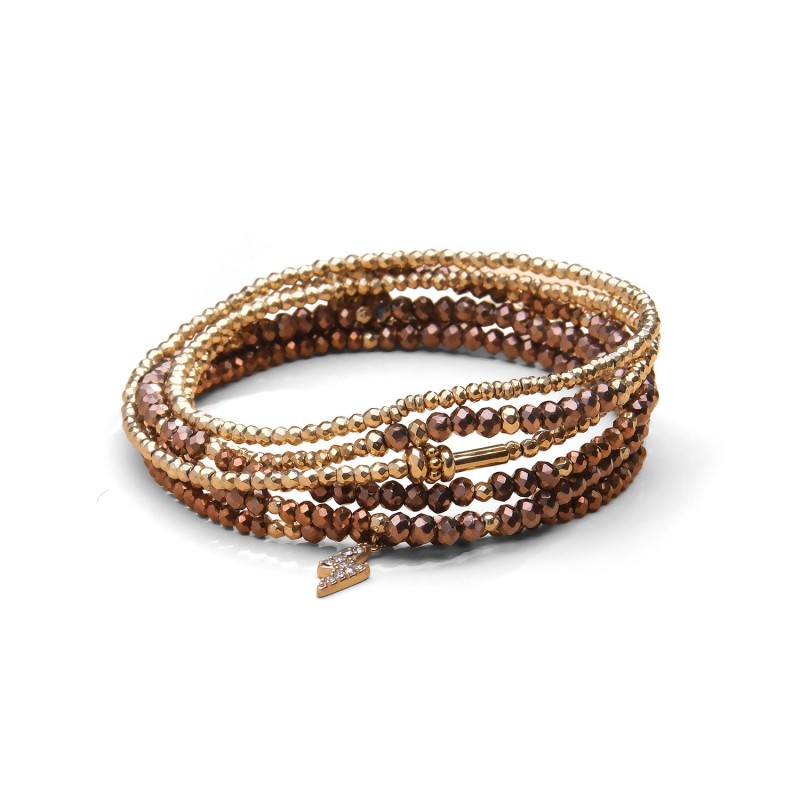Bracelet 6 tours / sautoir Gaby cristal brun safrané & chocolat | Belle mais pas que