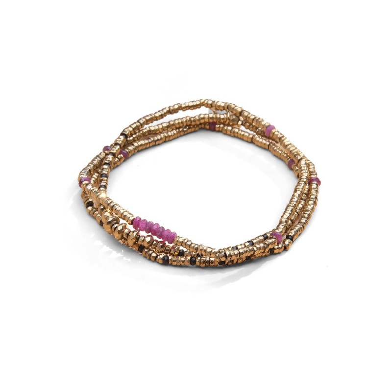 Bracelet élastique 3 tours & collier Angèle rubis | Belle mais pas que
