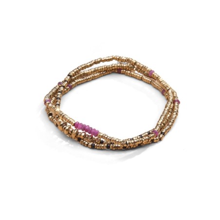 Bracelet élastique 3 tours & collier Angèle rubis | Belle mais pas que