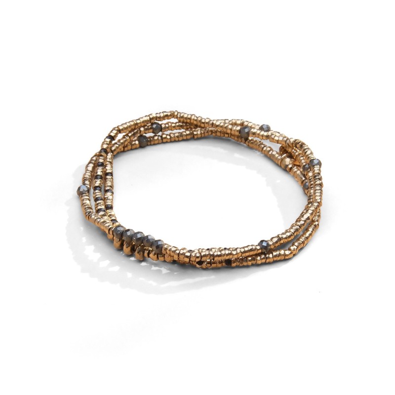 Bracelet élastique 3 tours & collier Angèle pyrite | Belle mais pas que