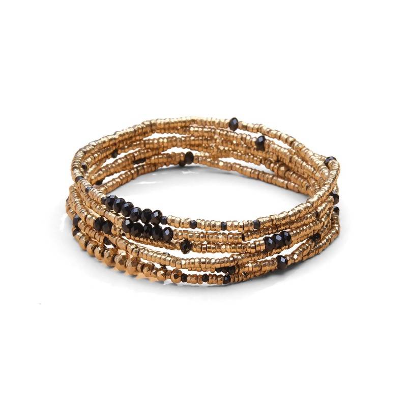 Bracelet élastique 6 tours & sautoir Angèle spinelle noir | Belle mais pas que