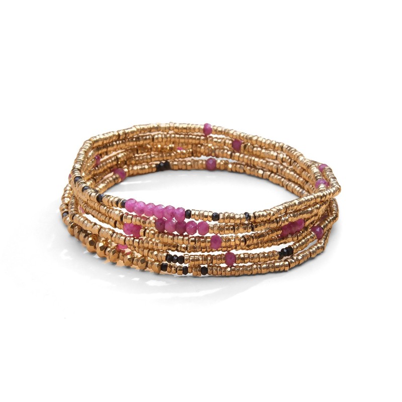 Bracelet élastique 6 tours & sautoir Angèle rubis | Belle mais pas que