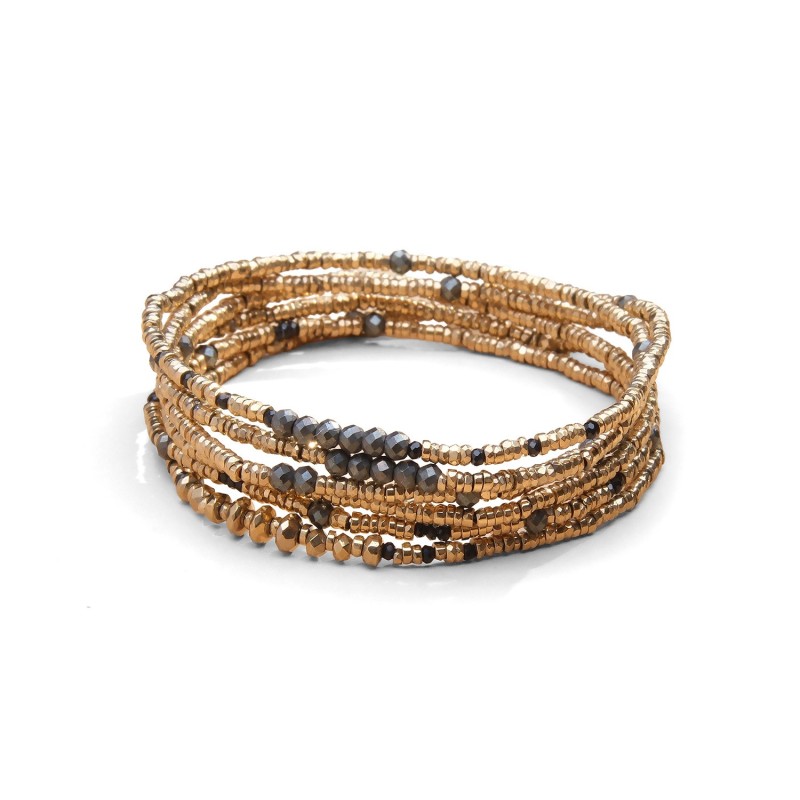Bracelet élastique 6 tours & sautoir Angèle pyrite | Belle mais pas que
