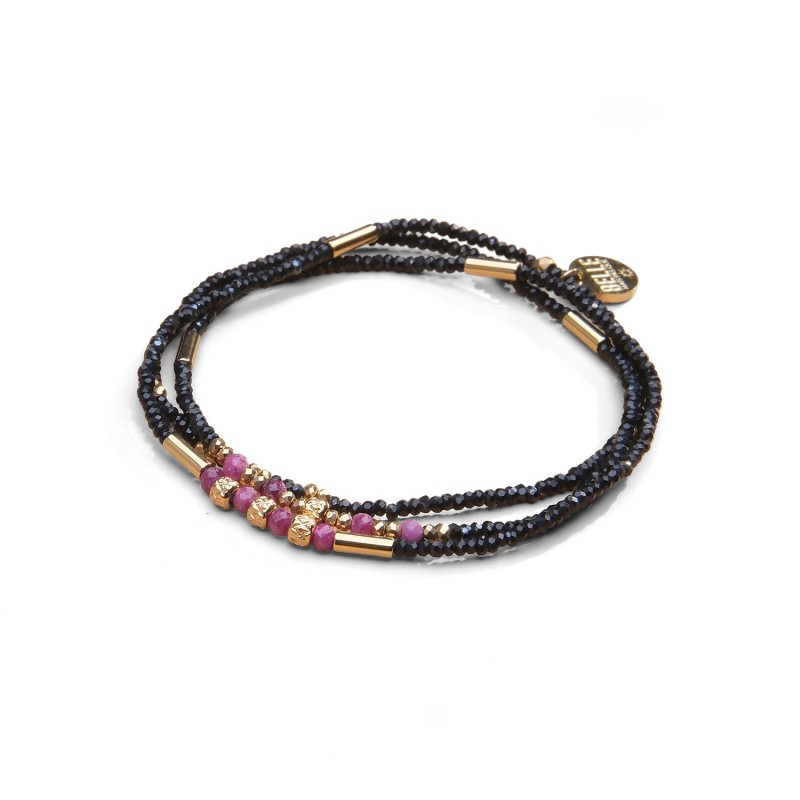 Bracelet élastique 3 tours & collier Tilda rubis | Belle mais pas que