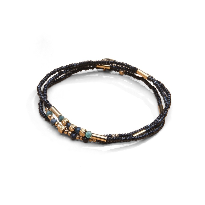 Bracelet élastique 3 tours & collier Tilda tourmaline bleue | Belle mais pas que