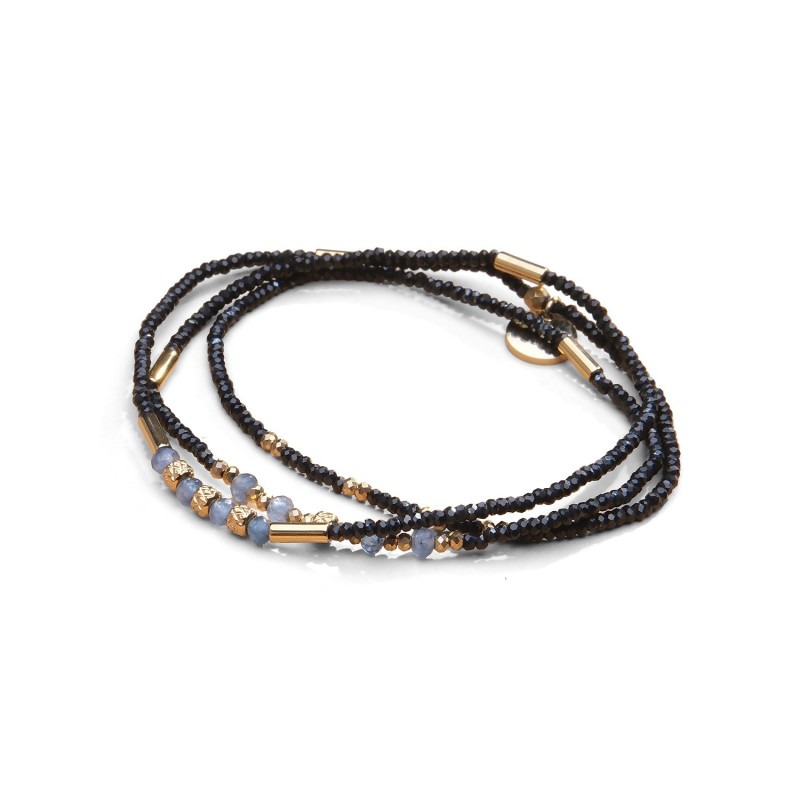 Bracelet élastique 3 tours & collier Tilda agate bleue | Belle mais pas que